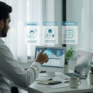 A person testing AI tools during a typical workday, with clear UI showing small tasks being automated