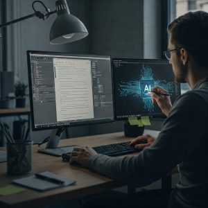 A content creator editing a story while AI handles structure in the background