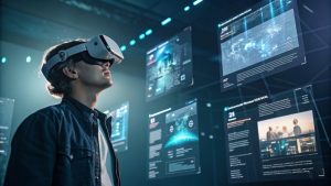 Futuristic AI-powered content creator using digital tools