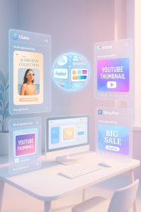 AI tools automatically generating branded social media visuals on-screen