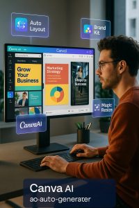 Creator generating social visuals and videos with Canva AI