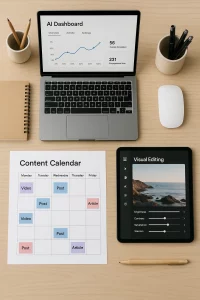 AI content planning tools on a digital creator’s workspace